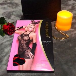 Sexy lingerie! Black lace, nylon spandex dress with wrist sleeves.